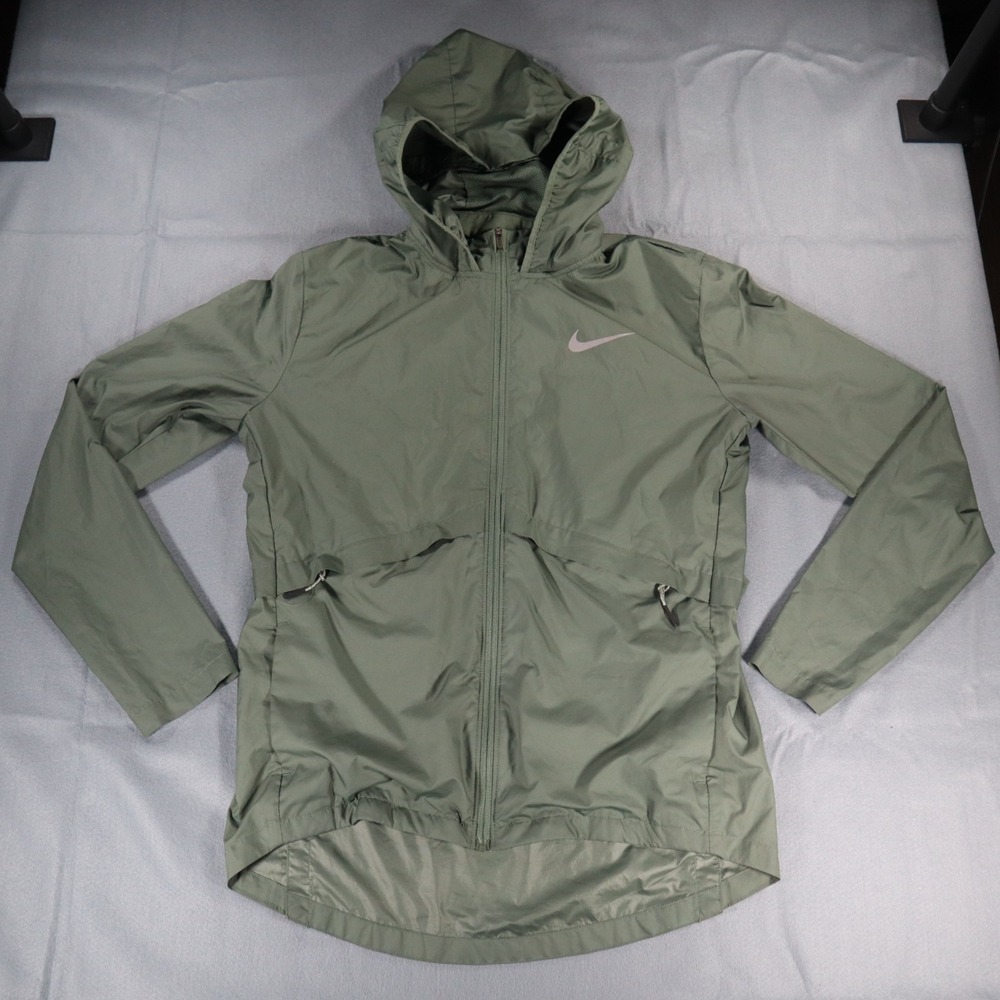 Nike Womens Small Essential Repel Grey Hooded Running Rain Jacket CU3217-068